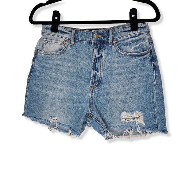 BDG Size 28 Button Fly Cut Off Denim Shorts Light Wash Distressed High Rise - Picture 1 of 7